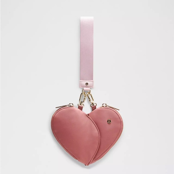 Lululemon Dual Pouch Wristlet Heart- Spiced Chai/Pink Haze/Gold - Picture 1 of 6